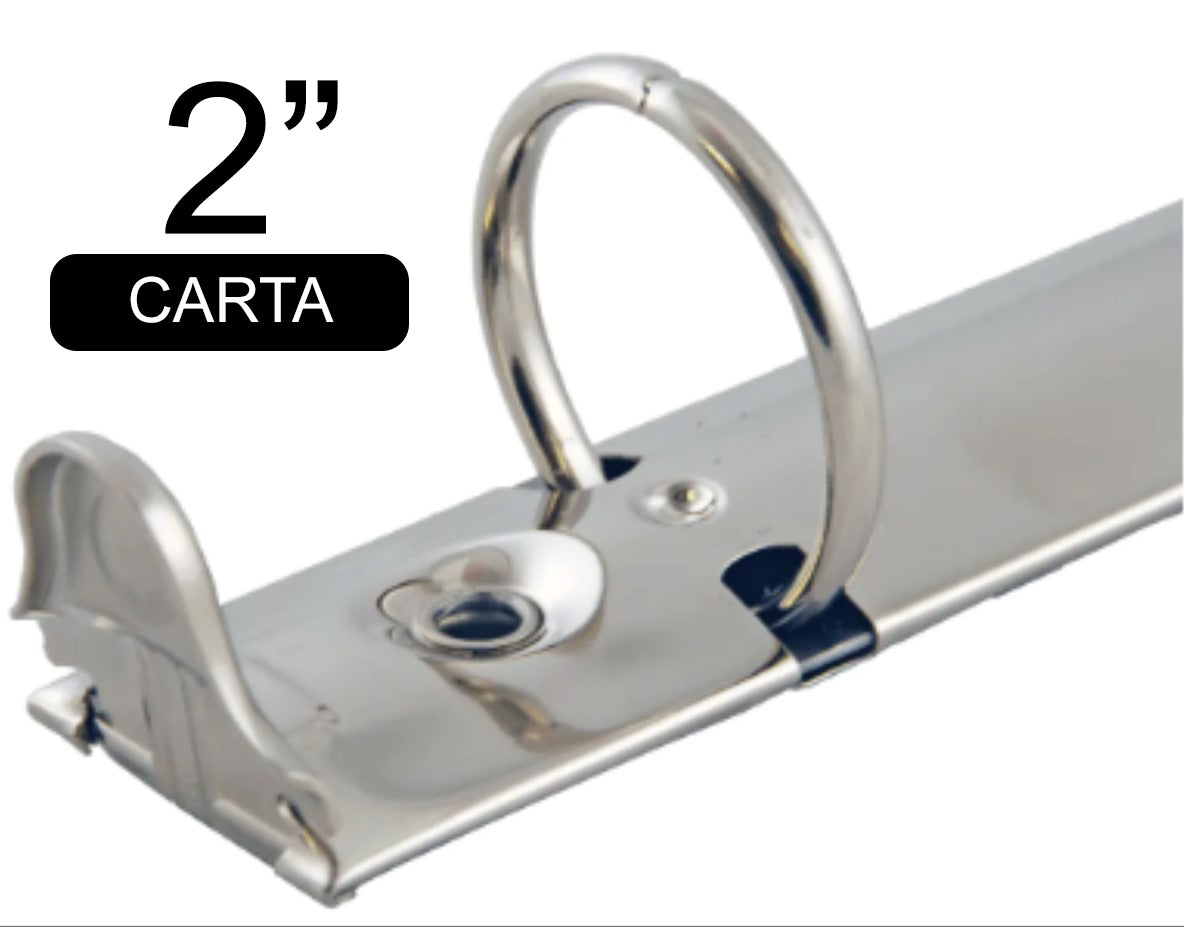 Herraje tamaño carta de 280 mm con tres argollas circulares de 2 pulgadas de diámetro, con palancas, base de 26 mm, acabado níquel, y capacidad para 420 hojas. Herraje tamaño carta de 280 mm con tres argollas circulares de 2 pulgadas de diámetro, con palancas, base de 26 mm, acabado níquel, y capacidad para 420 hojas.